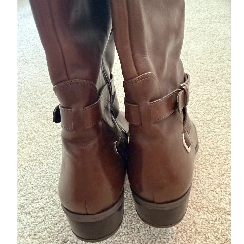 Lauren Ralph Lauren Maribella Riding Boots Women 8.5B Brown Leather Knee High